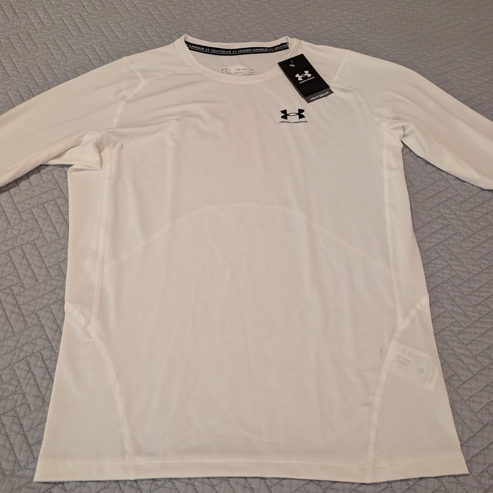 NWT Under Armour HeatGear Compression Long Sleeve White Shirt Size 2XL (0288)